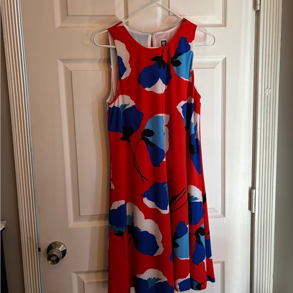 Anne Klein Red Dress with Floral Design